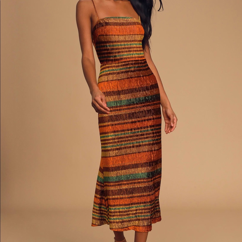 NWT/ Lulus Multi Striped Velvet Midi Dress/ Size 2